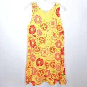 Fresh Produce Women Floral Sleeveless Dress Sz S Yellow Summer Scoop Knee Cotton